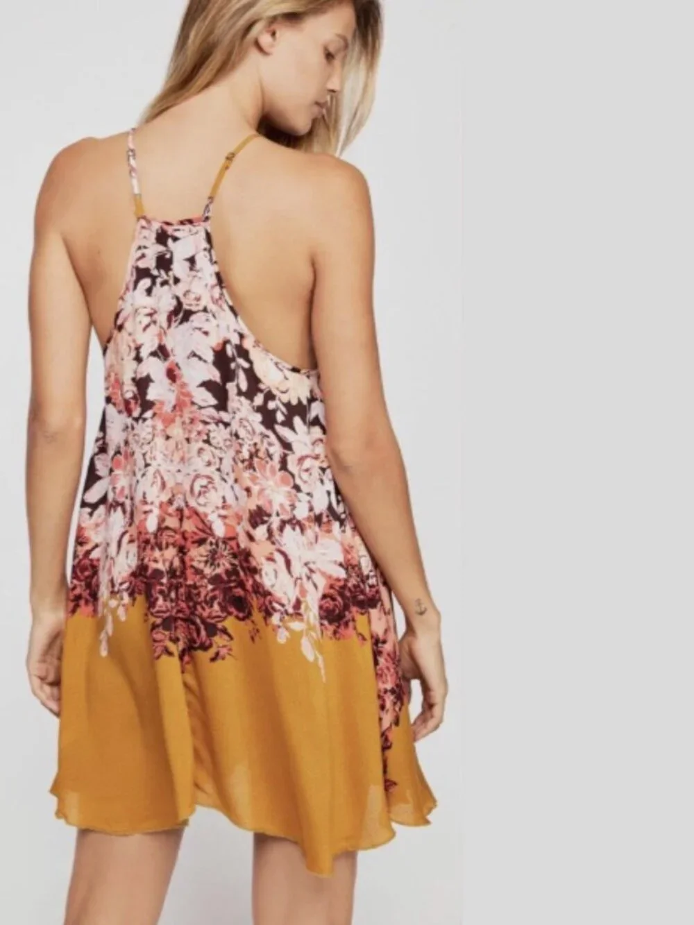 Free People Floral Haze Printed Mini Slip Dress Ochre Small SP (NWOT)
